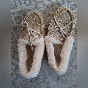 Crewcuts Gold and Cream Cozy Moccasin Slippers